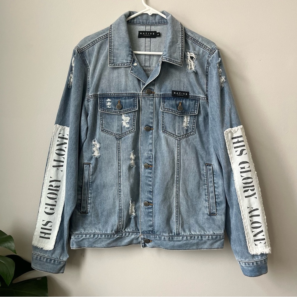 Native Supply HGA His Glory Alone Men’s Denim Jacket Size Large